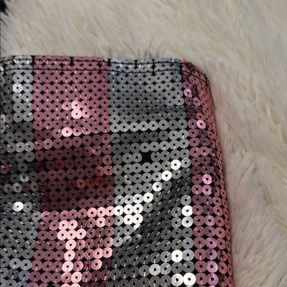 Victoria's Secret Pink and Silver Striped Sequin Tote